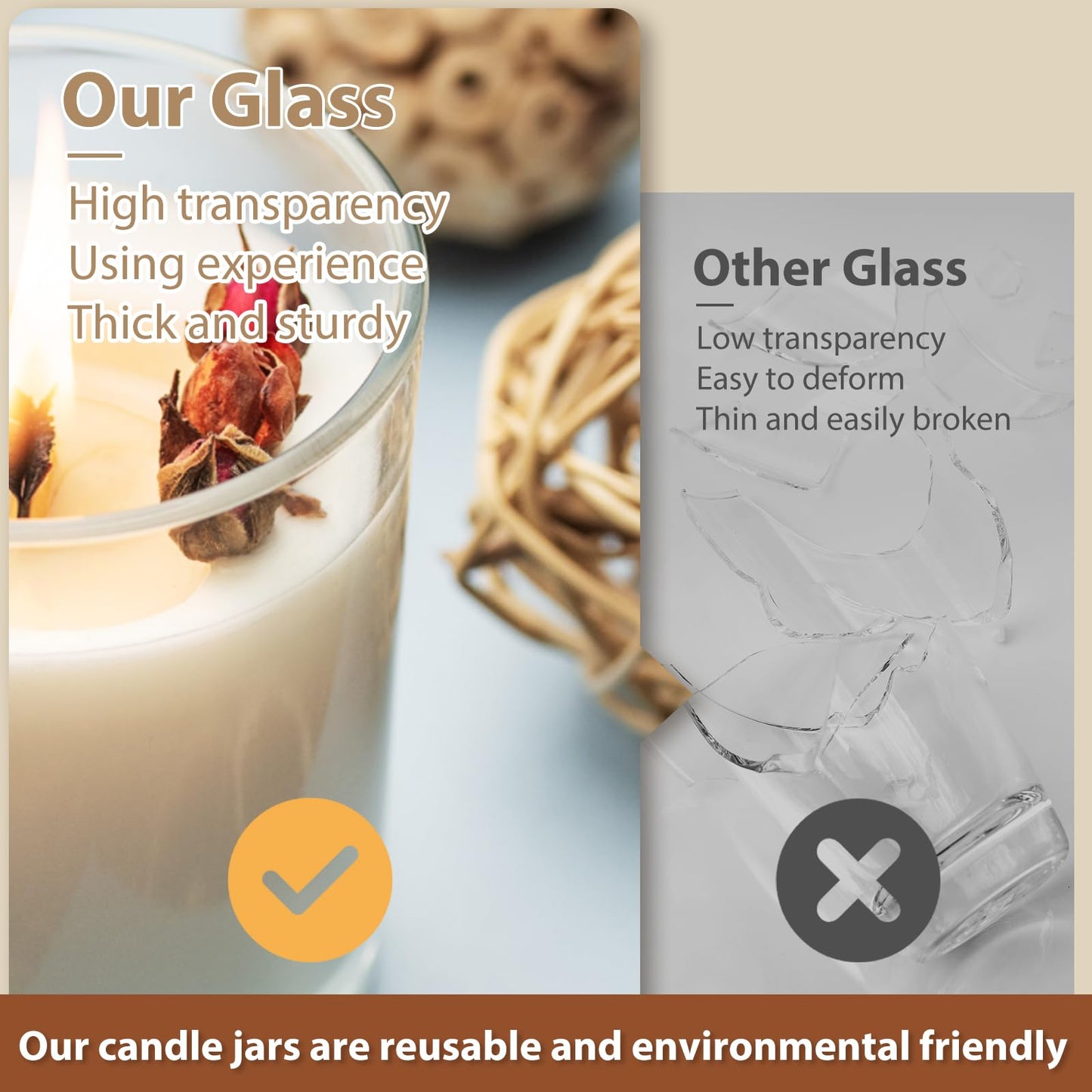 SHOWIN 10 OZ Thick Candle Jars for Making Candles 15 Pcs, Empty Jars with Wood Lids for Candle Making, Sample Container, Clear