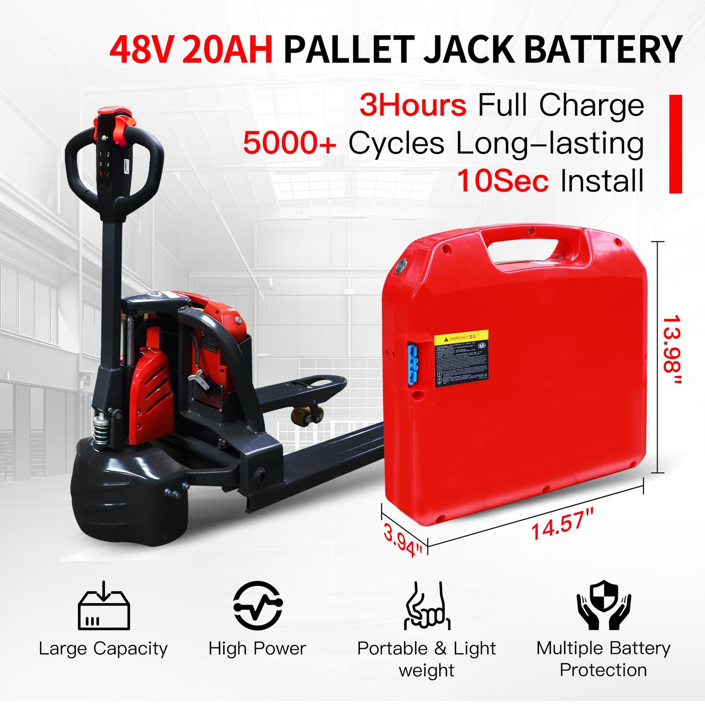 MBOIFEA Electric Pallet Jack Battery, 48V 20Ah Forklift LiFePO4 Lithium Battery for Electric Pallet Truck for Heli CBD20J-LI-S, JIALIFT CBD20-ELI, JIALIFT SL20L3 5000+Cycles, Built-in Smart BMS