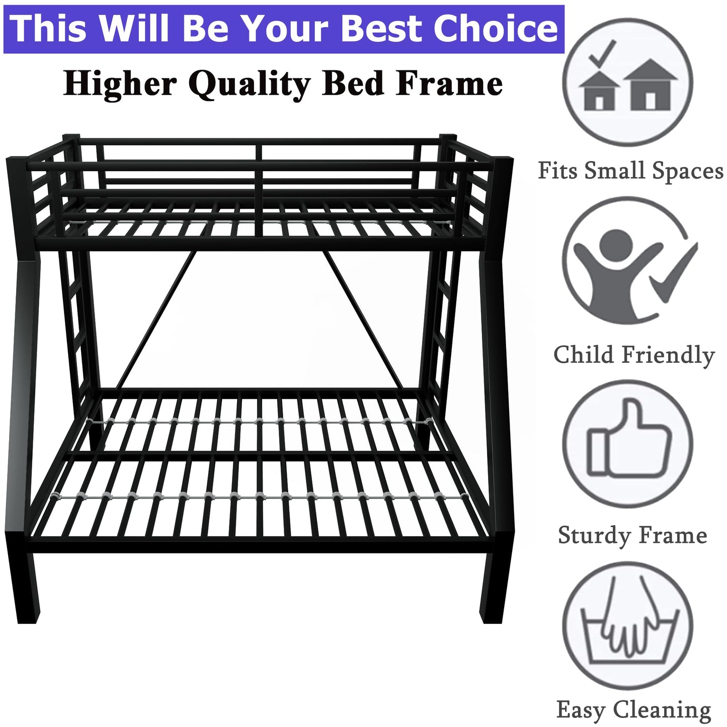 ATOPCORP Heavy-Duty Metal Twin XL Over Queen Bunk Bed with 2 Ladders,Higher Quality Metal Bunk Bed Queen Size for Boys Girls Teens Adults,No Box Spring Needed,Weight Capacity 600LBS (Black)