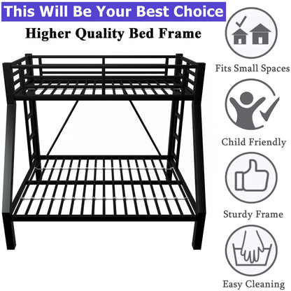 ATOPCORP Heavy-Duty Metal Twin XL Over Queen Bunk Bed with 2 Ladders,Higher Quality Metal Bunk Bed Queen Size for Boys Girls Teens Adults,No Box Spring Needed,Weight Capacity 600LBS (Black)