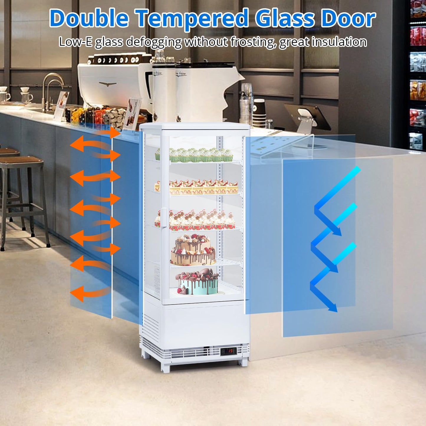 ActiveTrail Countertop Refrigerator 3.5 Cu.ft, Commercial Pastry Display Case with LED, Frost-Free Air Cooling, Lockable Glass Door Fridge for Bakery, Cafe, Restaurant