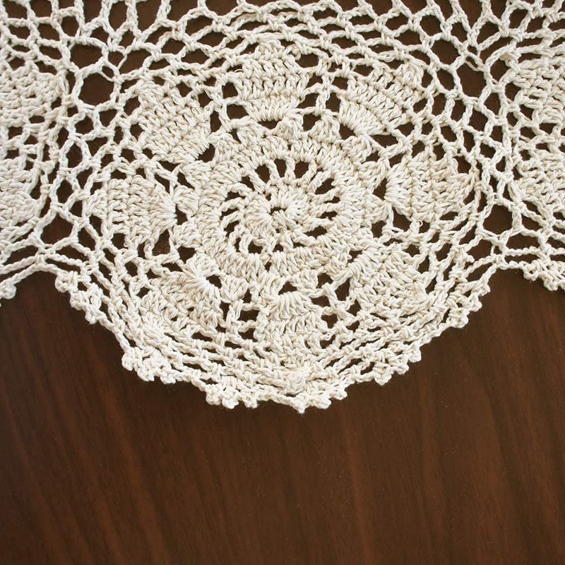 USTIDE Large Crochet Round Tablecloth Beige 90" Cotton Rustic Farmhouse Wedding Table Cloth Table Cover with Floral Lace Design, Handmade Decorative Overlay for Dining Room Kitchen