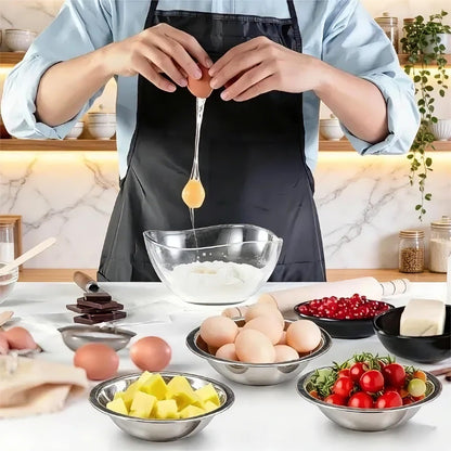 Okllen 10 Pack Small Stainless Steel Bowls, 6 1/2 Inch Wide Kitchen Metal Bowl with Flat Base, 3/4 Quart Prep Bowls for Meal Prep, Cooking, Serving, Baking