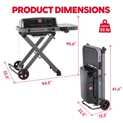 Feasto Propane Gas Grill with Foldable Cart & Heavy-Duty Build, All-Terrain Large Wheels for Easy Moving, BBQ Grill for Outdoor Cooking, Backyard, Camping & Tailgating
