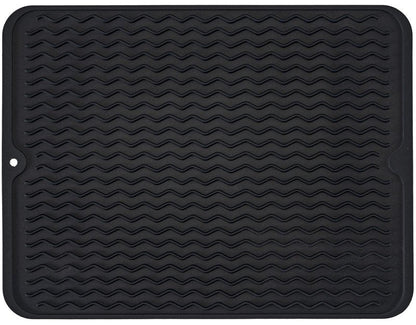 Large 24" x 18" Silicone Dish Drying Mat for Kitchen Counter, Easy clean, Quick Dry, Heat-resistant Dish Drainer Mat for Sink,Refrigerator or Drawer liner (Food Grade Silicone-Black)