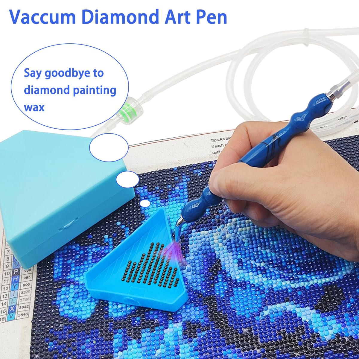 Diamond Art Painting Vacuum Pen Kit, Electric Diamond Art Pen with Storage Tray, No Wax Needed Diamond Art Accessories DIY 5D Art Craft Jewelry Bead Rhinestones(Blue)