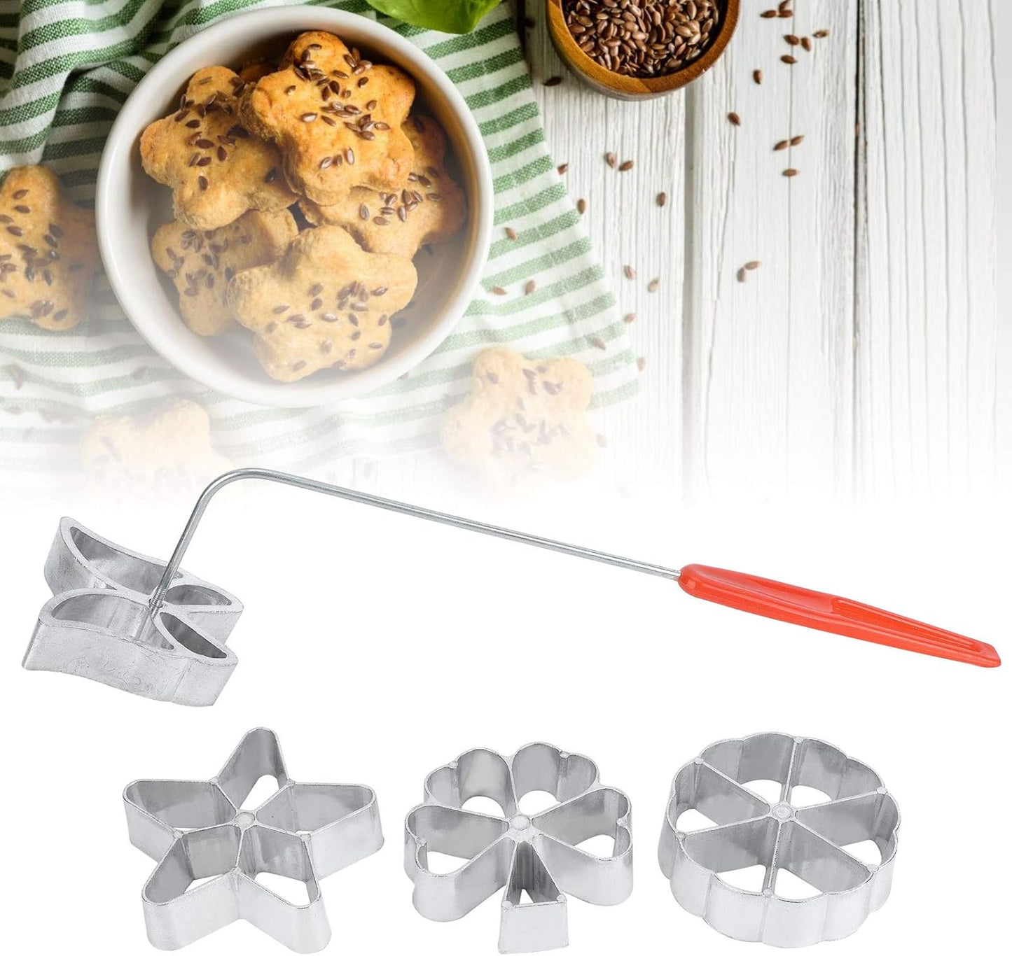 Rosette Iron Set with Handle, 4 Shapes Cake Printing Pastry Waffle Molds, Cookie Pastry Mold for Biscuit Lovers