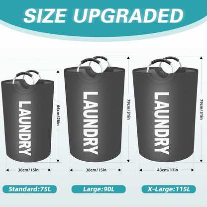 StorageRight 115L Large Laundry Basket, Collapsible Waterproof Hamper with Foam Protected Aluminum Handles (Grey)