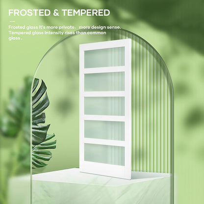 Fredbeck 36in x 84in White Glass Barn Door with 6.6FT 79inch Sliding Doors Hardware Kit Included & Handle,PVC Surface,Need to Assembly,Water-Proof