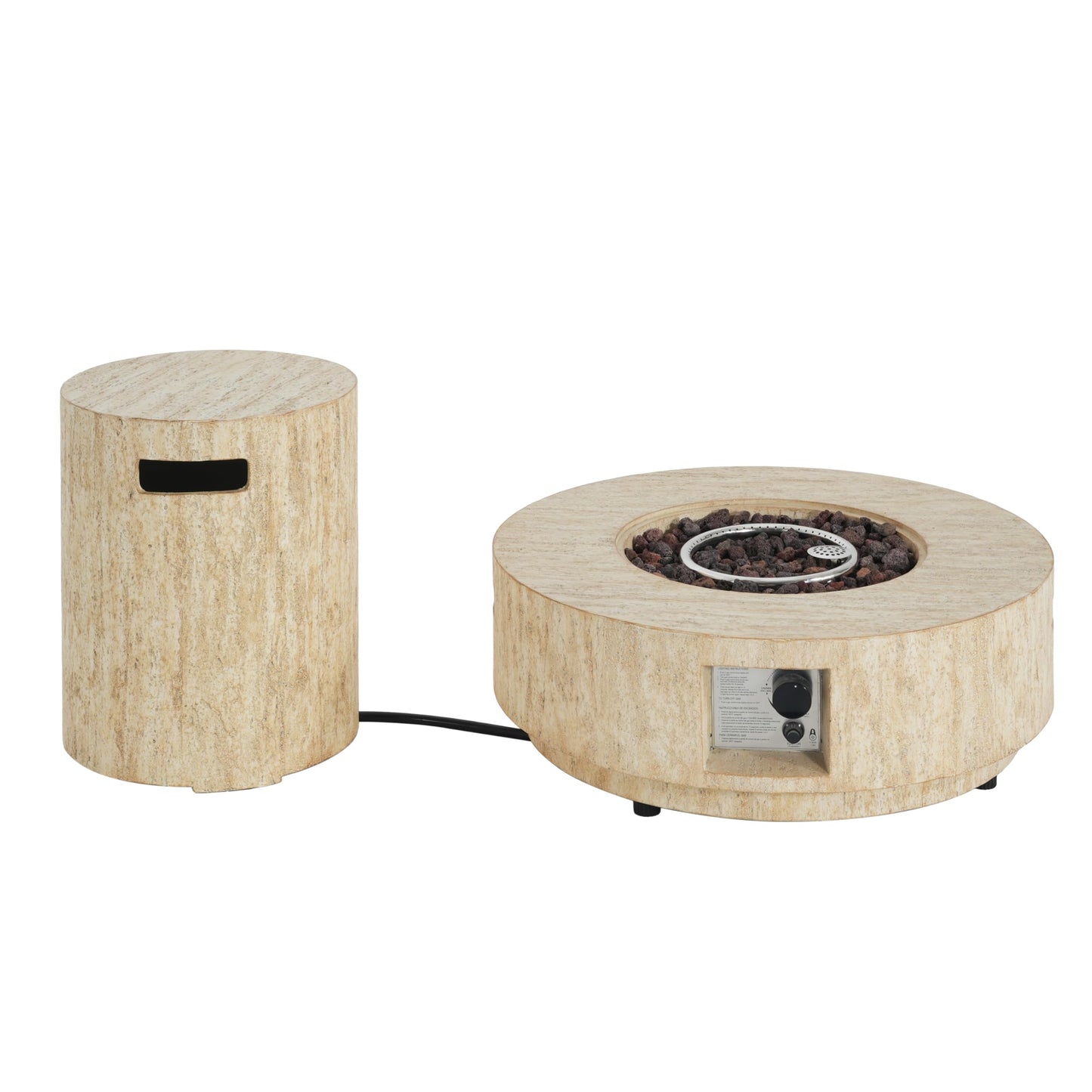 Christopher Knight Home Hearth Outdoor Fire Pit and Tank Holder Set, Lightweight Concrete Tank Table, 40000BTU Round Fire Pit, Concrete Patio Fire Table, No Assembly Needed, Travertine Beige