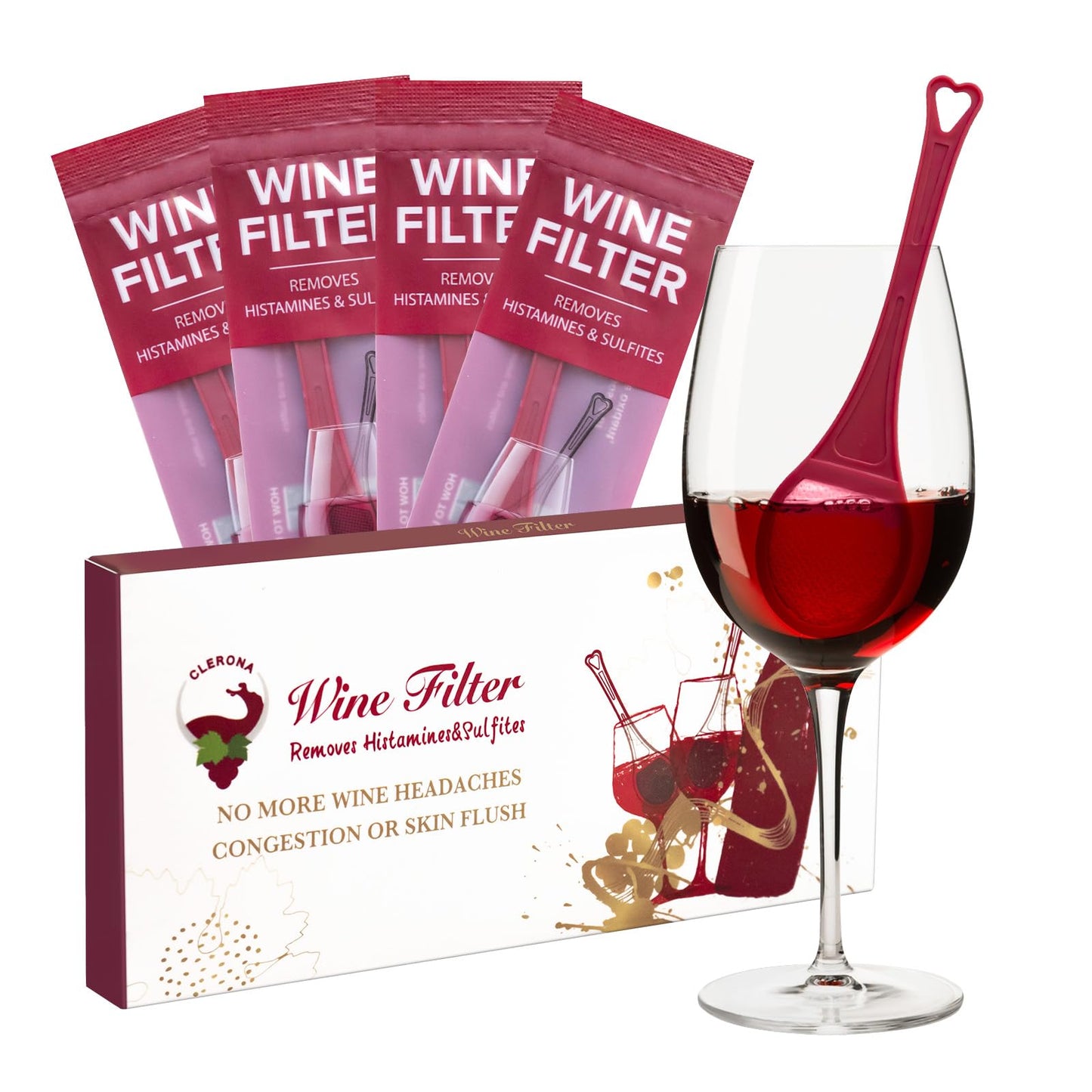 Clerona Wine Filters, the Wine Purifier, Sulfite and Histamines Remover - Naturally Eliminate Allergies & Sensitivities (Pack of 4)