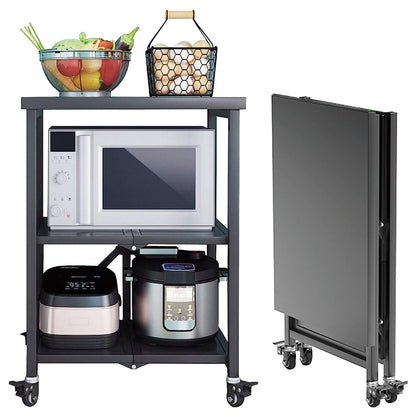 EHVYBDX 3-Tier Stainless Steel Kitchen Storage Shelf with Locking Wheels - Folding Serving Trolley Rolling Catering nizer Cart for Restaurants & Hotels Heavy-Duty Kitchen Utility Cart