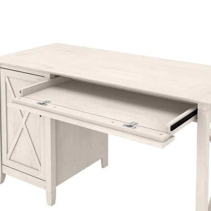 Bush Home Key West Computer Desk with Storage | Farmhouse PC Table for Home Office in Linen White Oak | 54W x 24D
