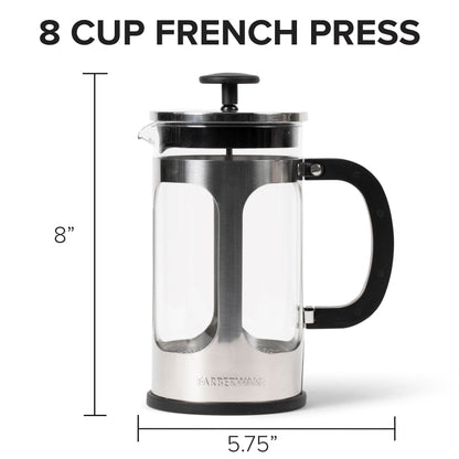 Farberware French Press Coffee Maker, Tea & Espresso Maker, Stainless Steel Cold Brew Press, Heat-Resistant Borosilicate Glass, BPA-Free, Measuring Spoon Included, 8 Cup Capacity (Stainless)