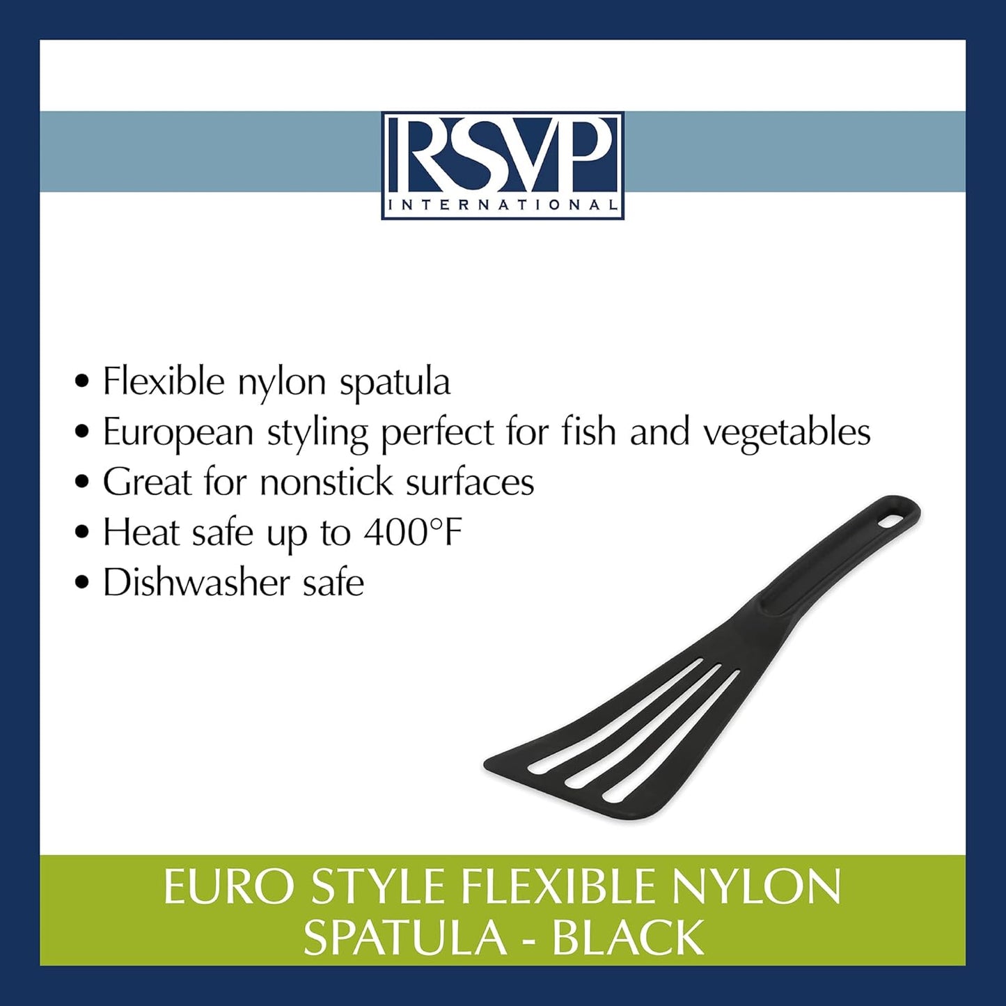 RSVP International Kitchen Tool Collection, Dishwasher Safe, Angled, 12x3.25", Nylon Euro Style, Black