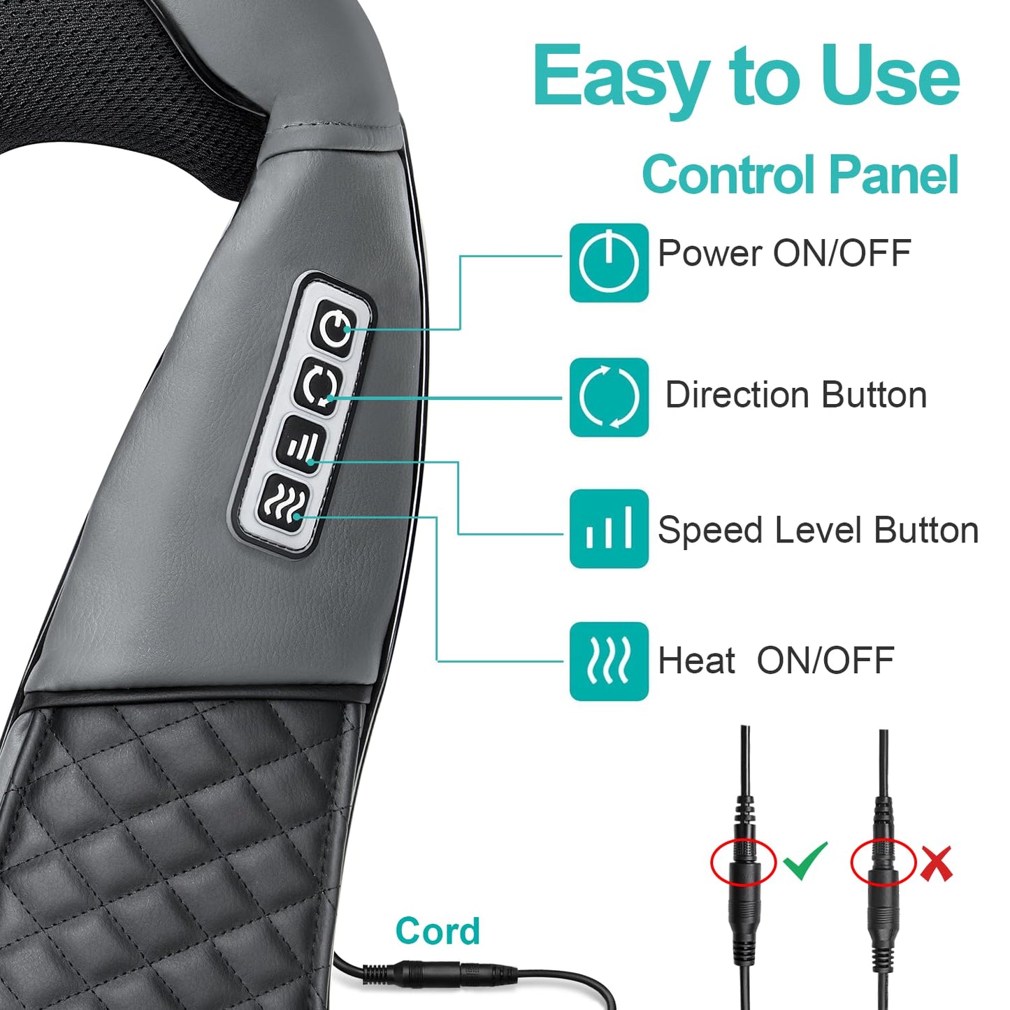 Medcursor Neck Massager, Portable Electric Shiatsu Back Massage Device with Heat, Deep Tissue 3D Kneading Pillow for Muscle Pain Relief (No Battery)