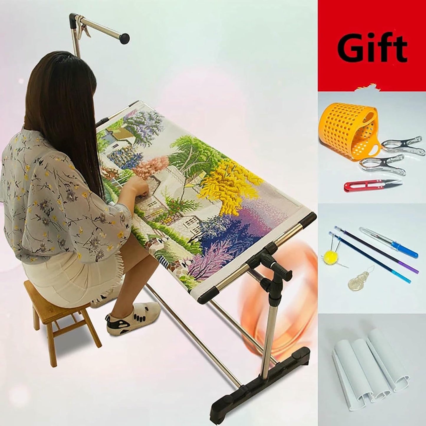 Embroidery Stand - Height Adjustable Floor Frame for Versatile Needlework, Cross Stitch & Sewing - Convenient Lap Table Holder for Art Craft~/