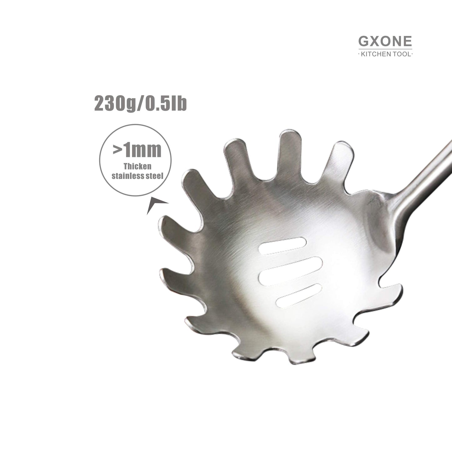 GXONE Spaghetti Spoon,304 Stainless Steel Pasta Spoon with Heat Resistant Wooden Handle,Silver/14.2Inch