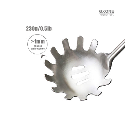 GXONE Spaghetti Spoon,304 Stainless Steel Pasta Spoon with Heat Resistant Wooden Handle,Silver/14.2Inch