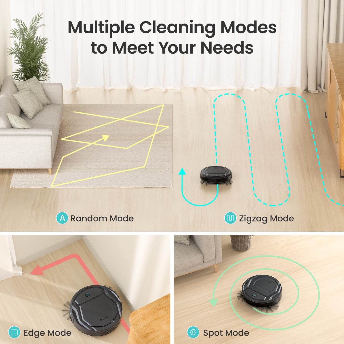 Lefant Robot Vacuum Cleaner, 120 Mins Runtime, Compact Design, Low Noise, Powerful Suction, Wi-Fi/App/Voice Control, Self-Charging, Scheduled Cleaning, Ideal for Pet Hair and Hard Floors, M210 Black