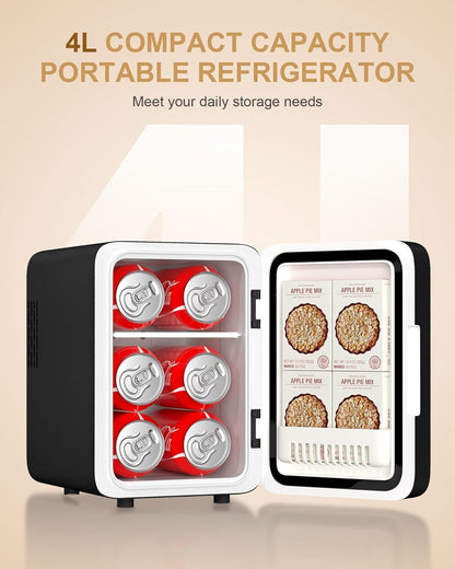 Skincare Fridge With Dimmable LED Light Mirror, 4L Mini Fridge For Desktop, Travel or Cool & Heat, Makeup Fridge for Cosmetics, Skin Care and Food, Green