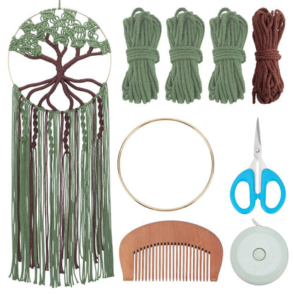 ACRNIGHEET DIY Macrame Kit for Adults Beginners Handmade Green Tree of Life DIY Boho Macrame Wall Hanging Ornaments with Macrame Supplies Macrame Wall Hanging Kit for Home Decor