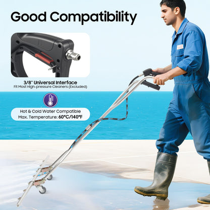 Pressure Washer Water Broom with 7 Nozzles, Stainless Steel, 39x63 Inch, 5000psi, 3/8'' Universal Interface