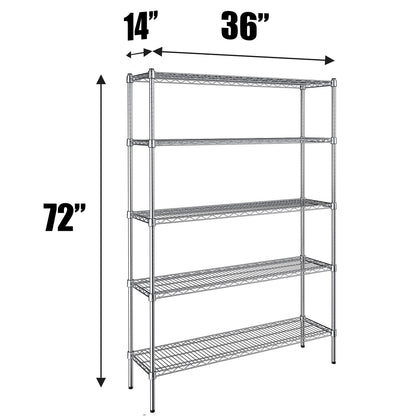 Regal Altair 14'' Deep x 36'' Wide x 72'' High 5 Tier Chrome Wire Shelving Unit | NSF Commercial Storage Rack Kit