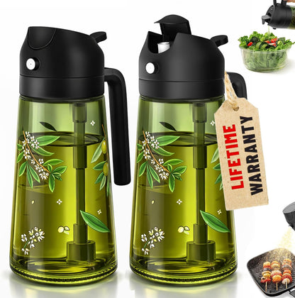 2 1 Set 16OZ/470ML Set 2 COOLMI Oil Sprayer for Cooking, in Olive Oil Dispenser Bottle for Kitchen, Food-Grade Glass
