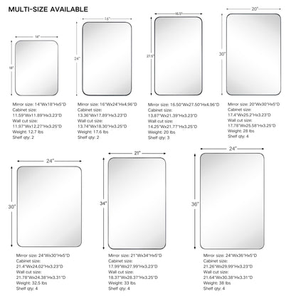 EGHOME Matt Black Rectangle Recessed Bathroom Medicine Cabinet with Mirror Stainless Steel Metal Framed Rounded Rectangular Bathroom Cabinet with Mirror 24x36''