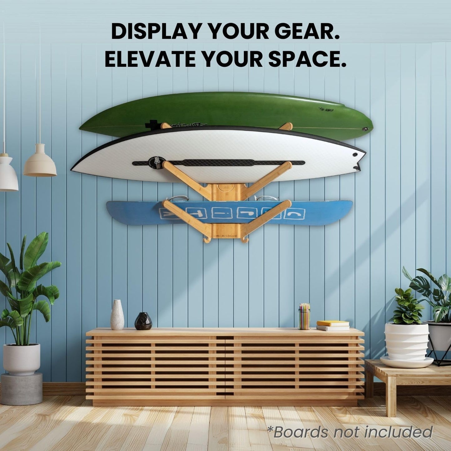 Complete 4-Board Surf Storage Bundle – Includes Spirit Rack 4-Board Freestanding Rack and Sun Rack 4-Board Wall-Mounted Rack – Ultimate Organization for Surfboards, Snowboards, Skis, and More