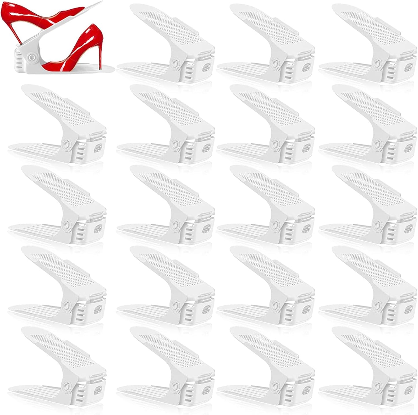 20 Pack 50% 4 Shoe Slots Organizer - Shoe Stackers, Space Savers, Levels Adjustable Rack, White