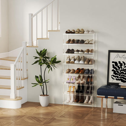 Aquiver 8 Tiers Acrylic Shoe Rack - Tall Shoe Rack for Entryway - Large Capacity Shoe Organizer - Clear Shoe Shelf Holds 24 Pairs, 25.6'' L x 11.8'' W x 60.6'' H, Easily Clean