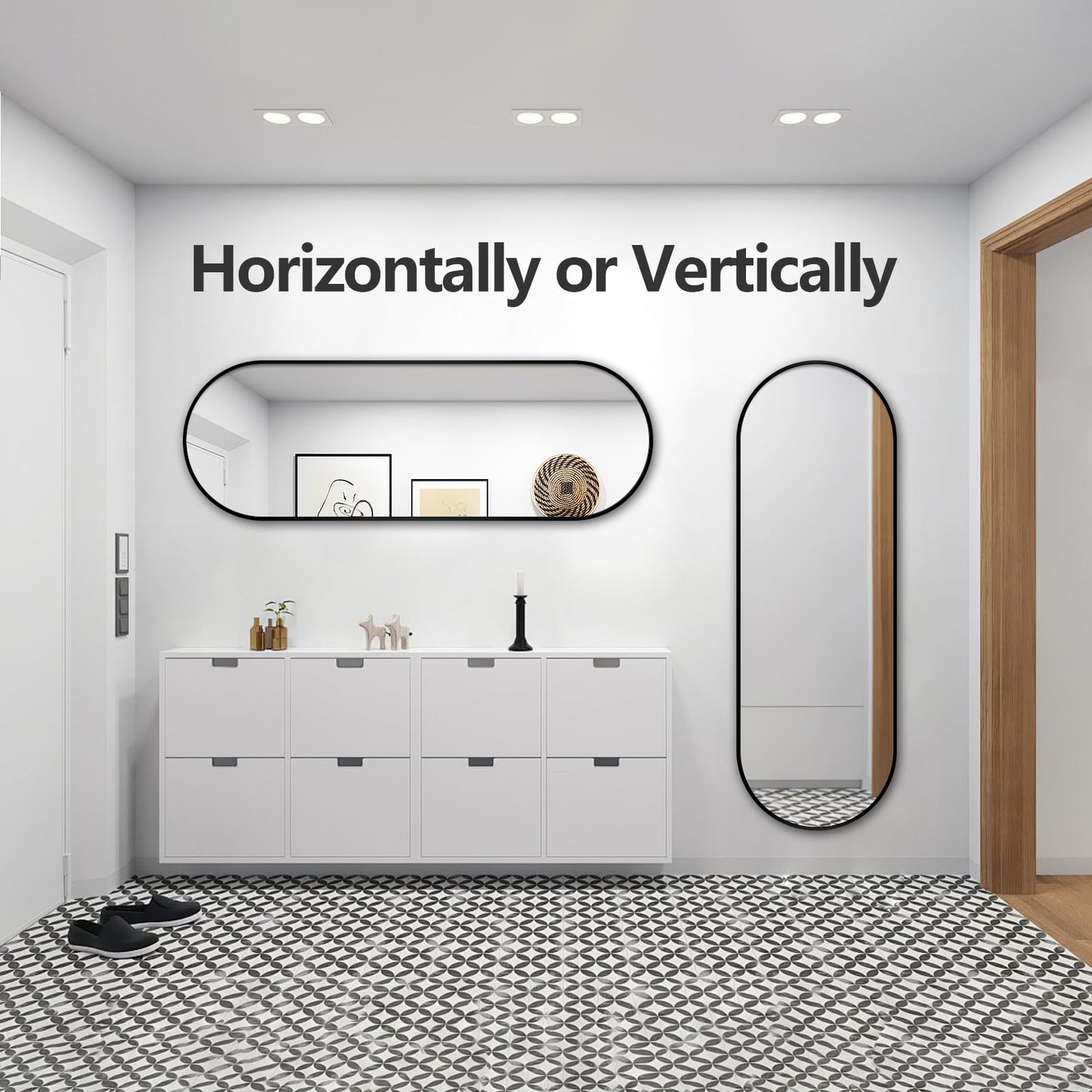TheiaMo Oval Full Length Mirror, 71"×24" Wall-Mounted Floor Mirror with Metal Frame, Ultra-Clear Explosion-Proof Dressing Mirror, Simple and Classic Deco for Cloakroom/Bedroom/Living Room, Black