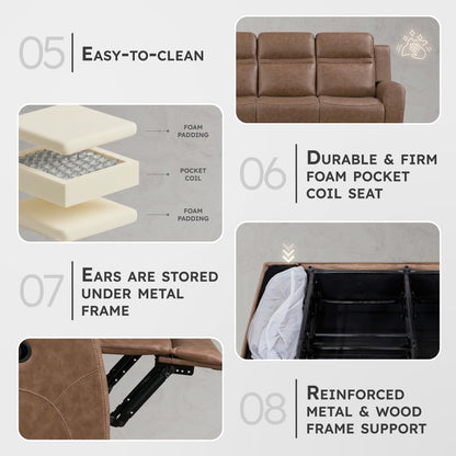 Lexicon 85" W Manual Double Reclining Sofa - Polished Microfiber Wall Hugger Manual 3 Seater Recliner Couch, Comfort Armrests, for Living Room, Home Theater, Easy Assembly, Brown