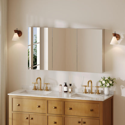 DeerValley Medicine Cabinet with Mirror, 48" W x 26" H Bathroom Mirror with Storage, 3 Doors Frameless Modern Wall Mount Mirrored Medicine Cabinets with 2 Adjustable Shelves DV-1MC0149