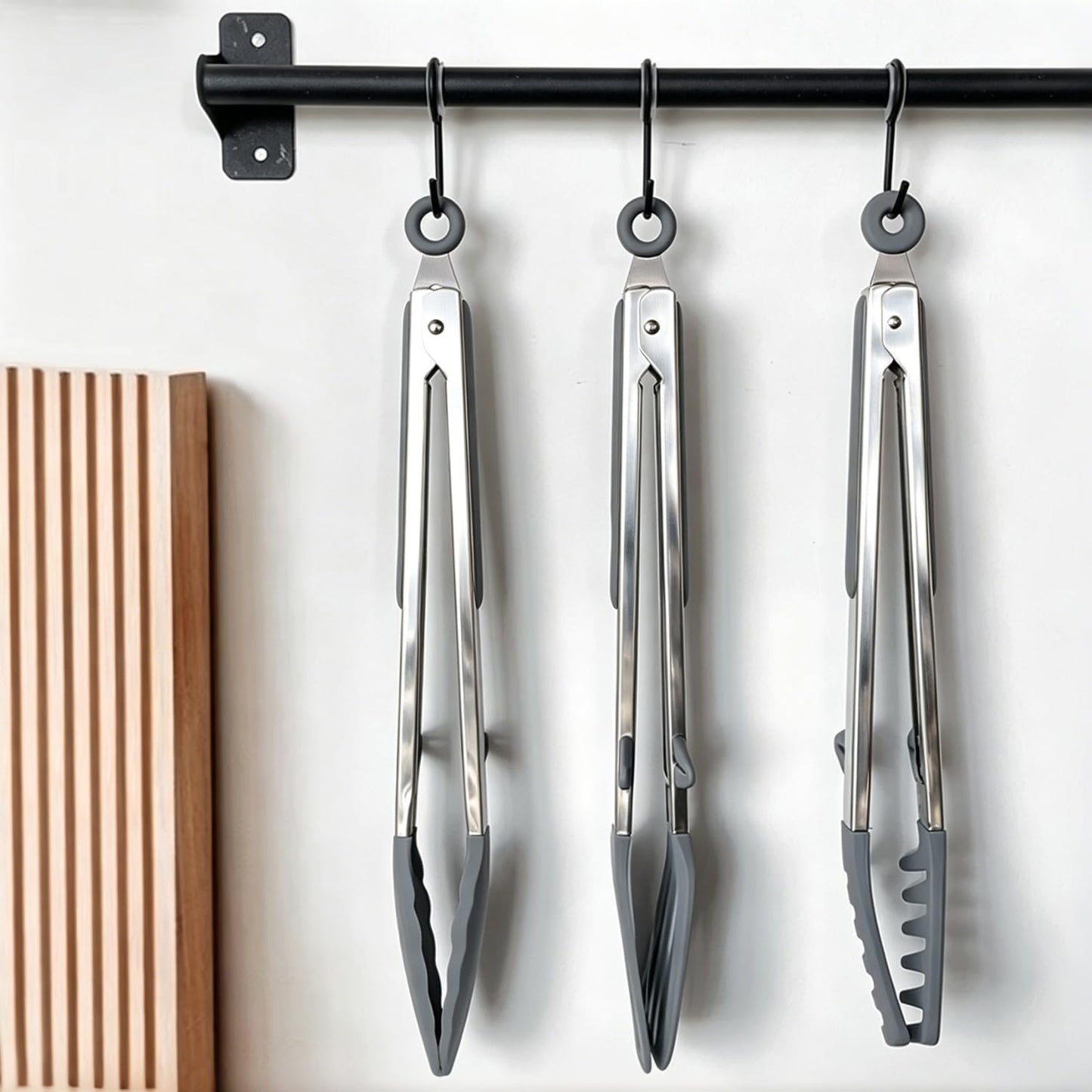 Tongs for Cooking, 12" Kitchen Tongs with Silicone Tips, Food Grade Serving Tongs Set of 3, Grey