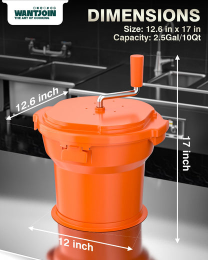 WantJoin Commercial Salad Spinner - 2 Gallon Salad Dryer w/Silicone Anti-slip Mat & Draining Hose, 10Qt Manual Salad Spinner for 3 Heads of Lettuce Spinner Large for Catering