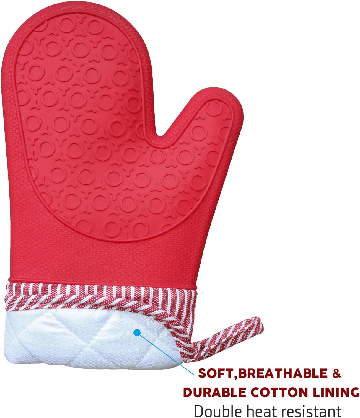 MIJOTEX Heat Resistant Silicone Oven Mitts, Set of 2 Extra Long Quilted Liner, 13 inch (RED)