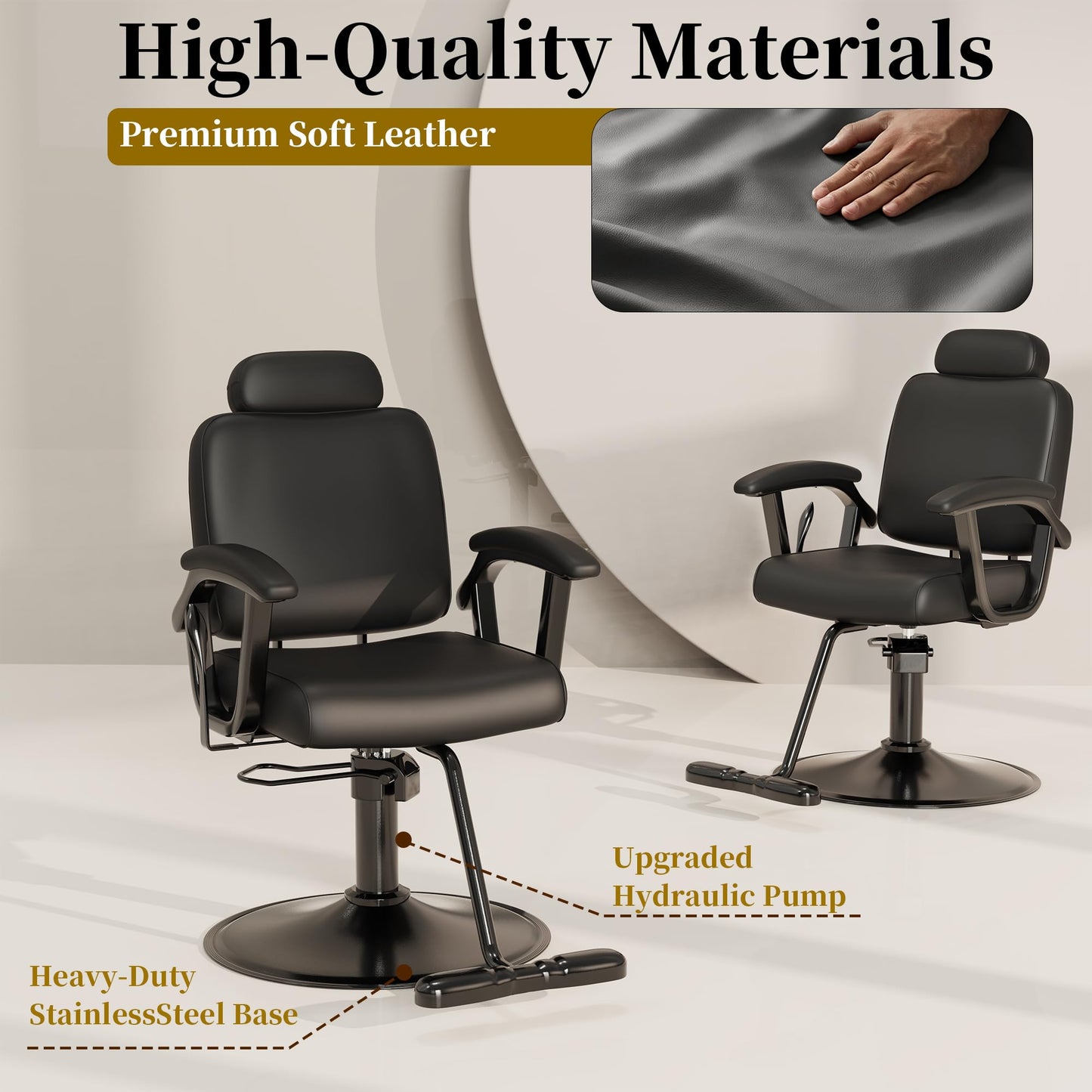 Baasha Premium Black Reclining Salon Chair with Removable Headrest, All-Purpose Hydraulic Barber Chair, Soft PU Leather, 360° Swivel, 135° Recline, Heavy-Duty Steel Frame, 330 lbs Capacity
