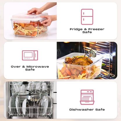 Blushtier 2 Pcs 6500 ML/ 220 oz/ 28 Cup Large Glass Food Storage Containers with Airtight Locking Lid Ideal Storing Food Vegetables Fruits Baking Casserole Lasagna Roasting Turkey, Transparent