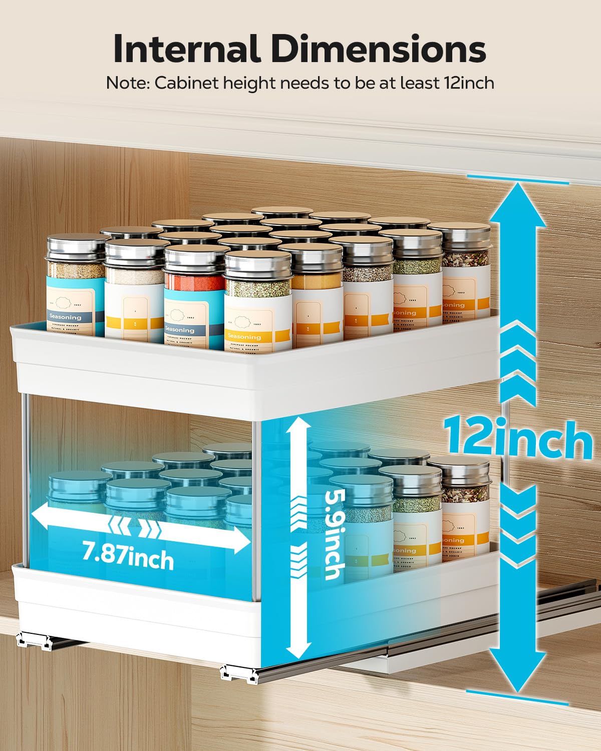 Nieifi Spice Organization for Cabinet-Vertical Spice Rack Pull Out-Spice Rack Organizer for Cabinet-4-1/3 inch Wide-Seasoning Kitchen Organizer-4.3" W x 10.6" D x 8.7" H-2 Pack-2 Tier