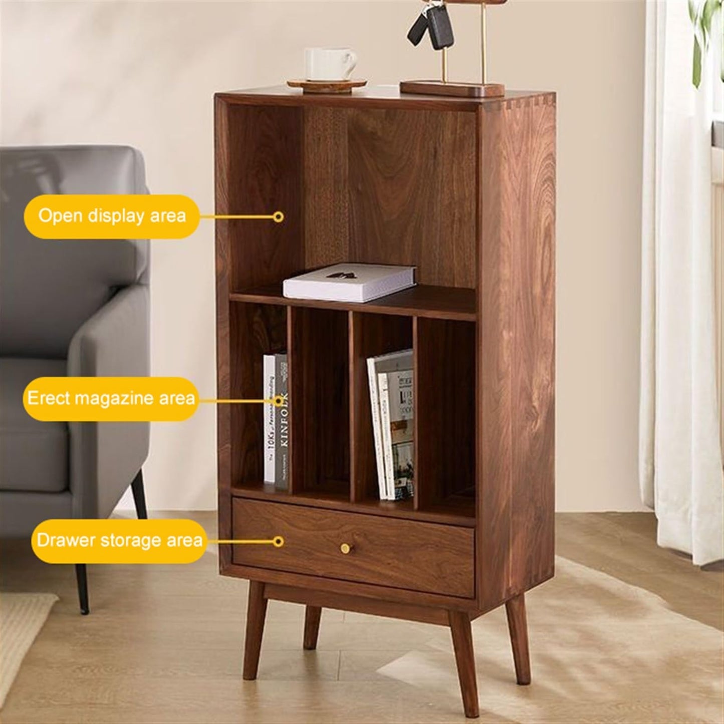 FDFDF Home Solid wood vinyl record cabinet CD rack storage gramophone floor-standing small bookshelf magazine