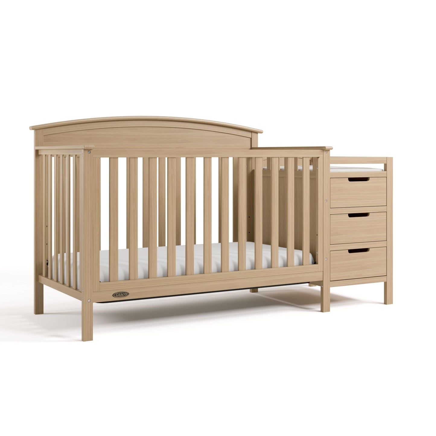 Graco Benton 4-in-1 Convertible Crib and Changer – GREENGUARD Gold Certified, Crib & Changing-Table Combo, Water-Resistant Changing Pad, Converts to Toddler Bed, Daybed and Full-Size Bed (Driftwood)