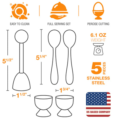 Epare Egg Cracker Topper Set & Steel Egg Cracker Topper Set - Complete Soft Boiled Egg Tool Set - Includes Egg Cups Cutter & Spoons - Holder Cup Spoon & Peeler - Easy Eggs Opener