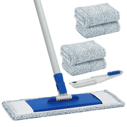 Mops for Floor Cleaning Microfiber Flat Mop with 4 Washable Mop Pads 57" Long Handle Wet Dry Mops for Hardwood Laminate Wall Vinyl Tile Floor Cleaning