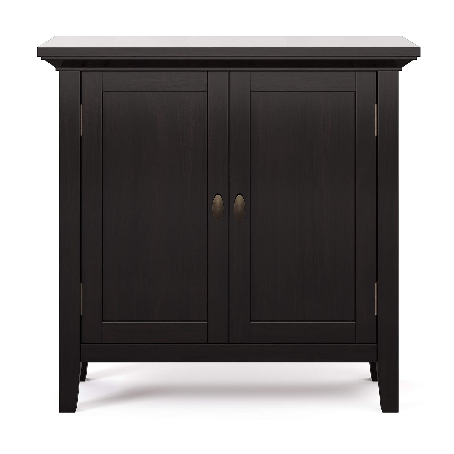SIMPLIHOME Redmond Storage Cabinet - 32 inch Wide Solid Wood 2-Shelf Low Storage Cabinet in Hickory Brown, Transitional Accent Cabinet for Entryway with Adjustable Shelves and Tapered Legs