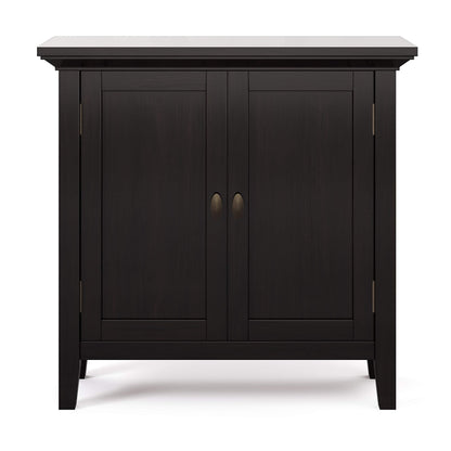 SIMPLIHOME Redmond Storage Cabinet - 32 inch Wide Solid Wood 2-Shelf Low Storage Cabinet in Hickory Brown, Transitional Accent Cabinet for Entryway with Adjustable Shelves and Tapered Legs