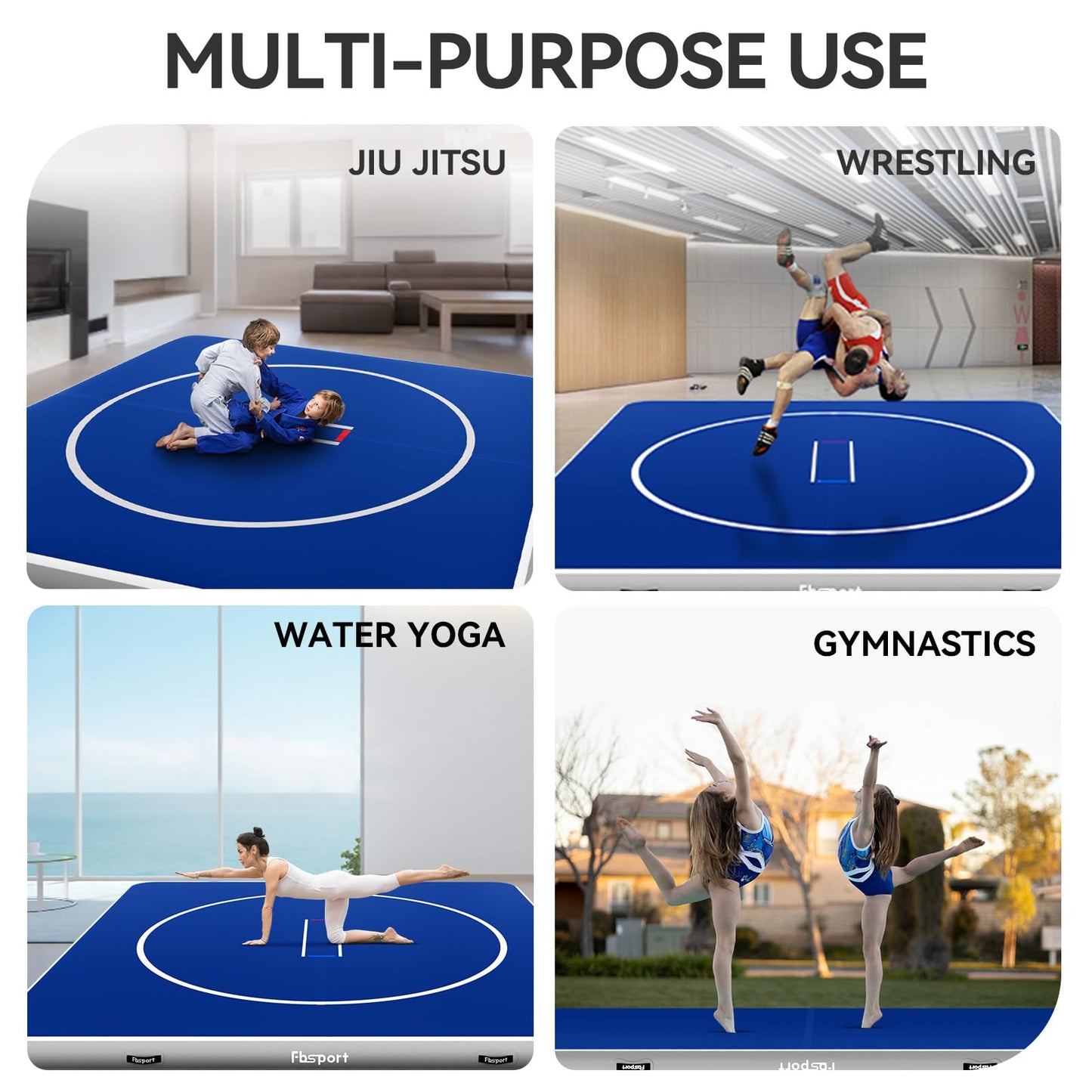 FBSPORT Inflatable Wrestling Mat 13ft /10ft /5ft, Outdoor and Indoor PVC Jiu Jitsu Mats, Gymnastics Training Mat Foldable for BJJ, MMA, Martial Art, Boxing, Grappling and Judo