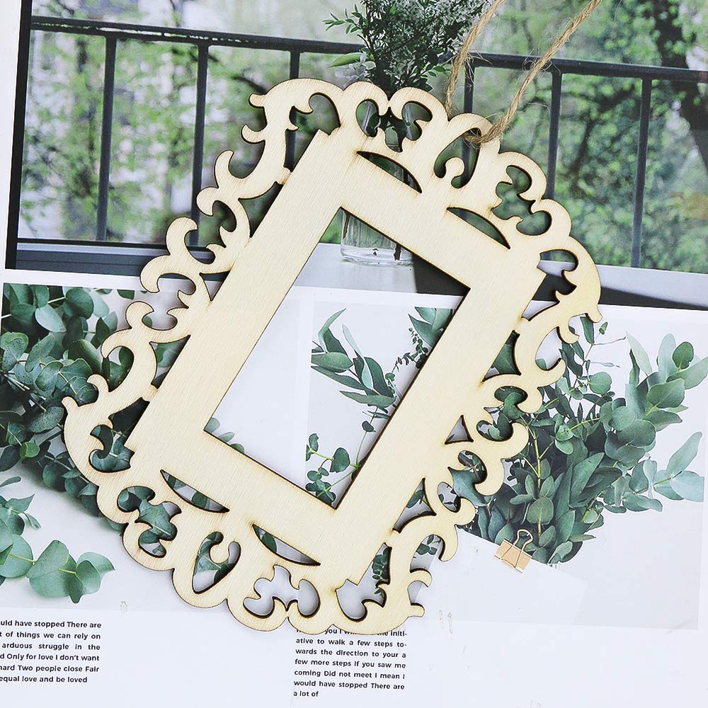 WYKOO 24 Pieces Unfinished Wood Picture Frames, 4.3 x 5.9 Inch Wooden Photo Frame with Jute Rope for Decoration, Crafts, DIY Painting Project, Display and Holds Pictures